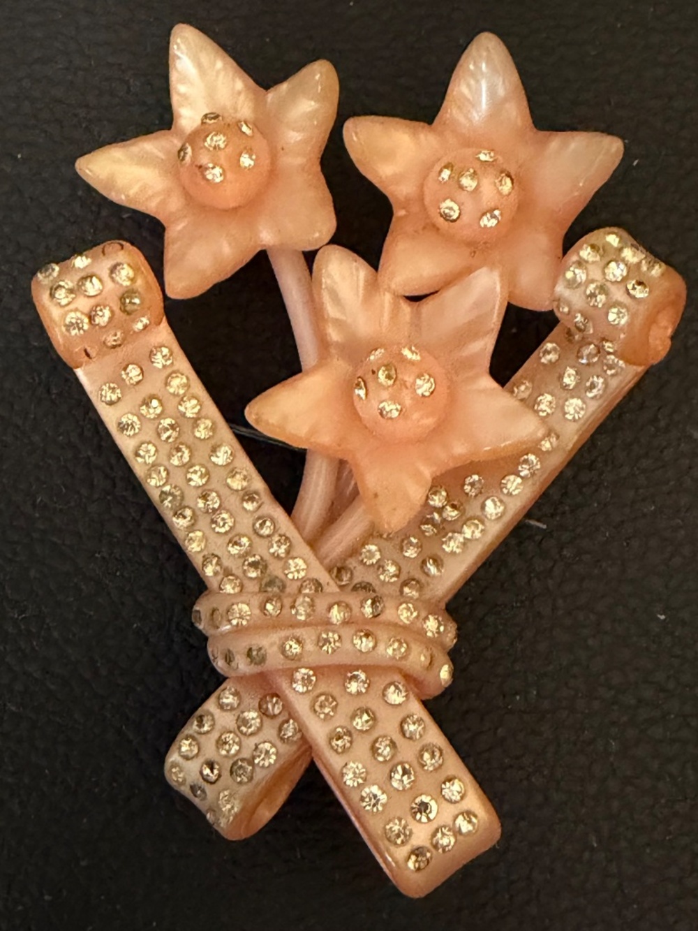 Vintage 1940s Wartime Era Molded Plastic Flower Bouquet Brooch